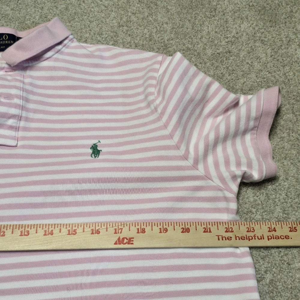 Polo Ralph Lauren‎ Classic Fit Pink White Stripe Polo Shirt Men's XL Cotton